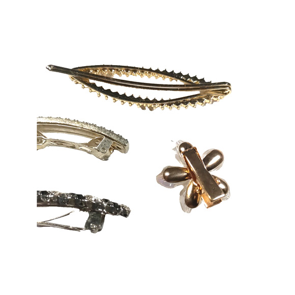 Hair Barrette Bundle Of 4 Rhinestone Black Clear Pink - Picture 7 of 8